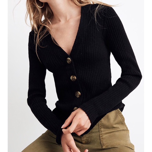 Madewell Sweaters - Madwell Shrunken Ribbed Cardigan Sweater Black